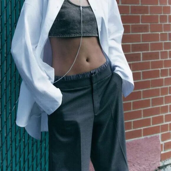 NWT ZARA CONTRASTING BOXER SHORTS GRAY MARL - Picture 2 of 6